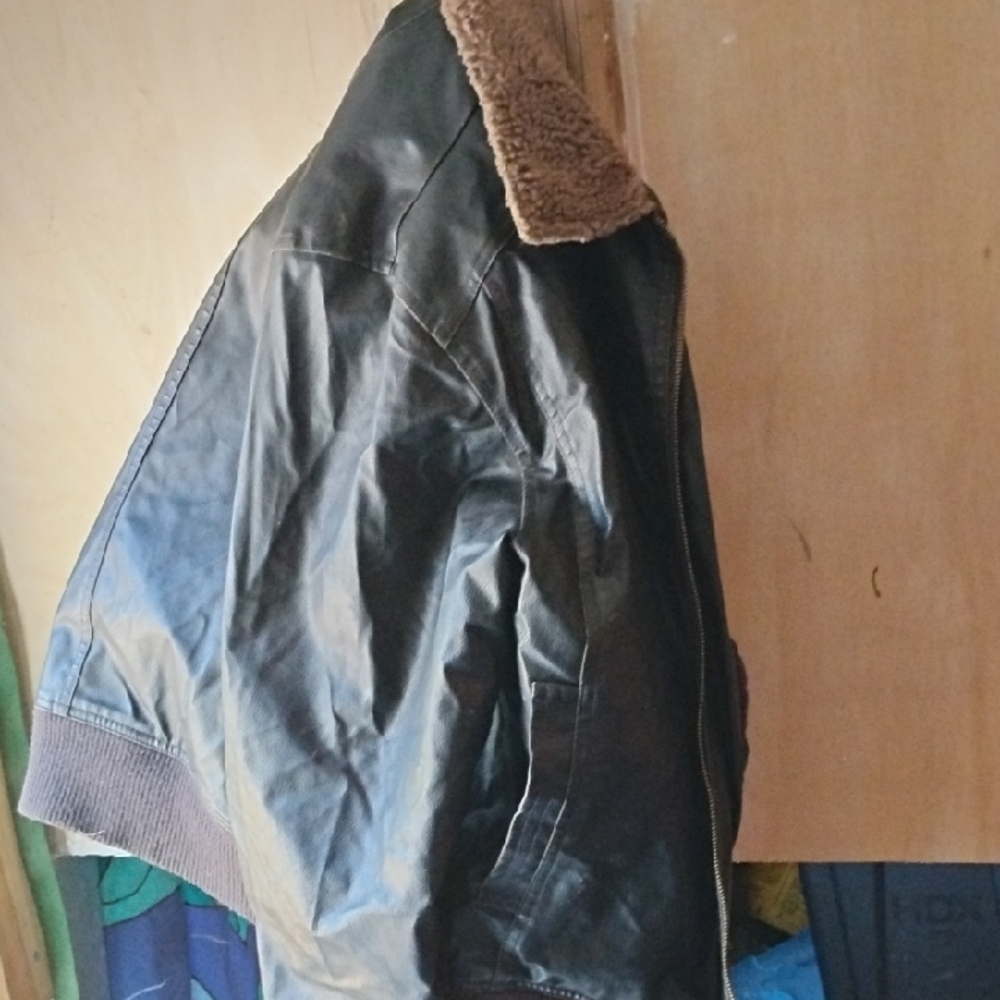 Red Camel Black Bomber Leather Jacket with Brown Collar